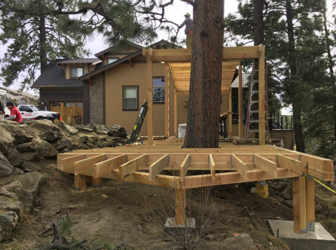 Construction: deck framing and pergola structure