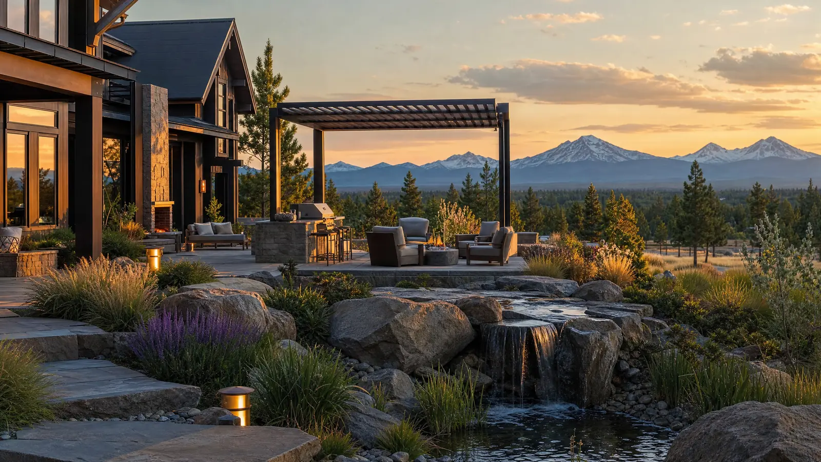 Completed landscape design project in Bend Oregon with Cascade mountain views — Newport Avenue Landscaping