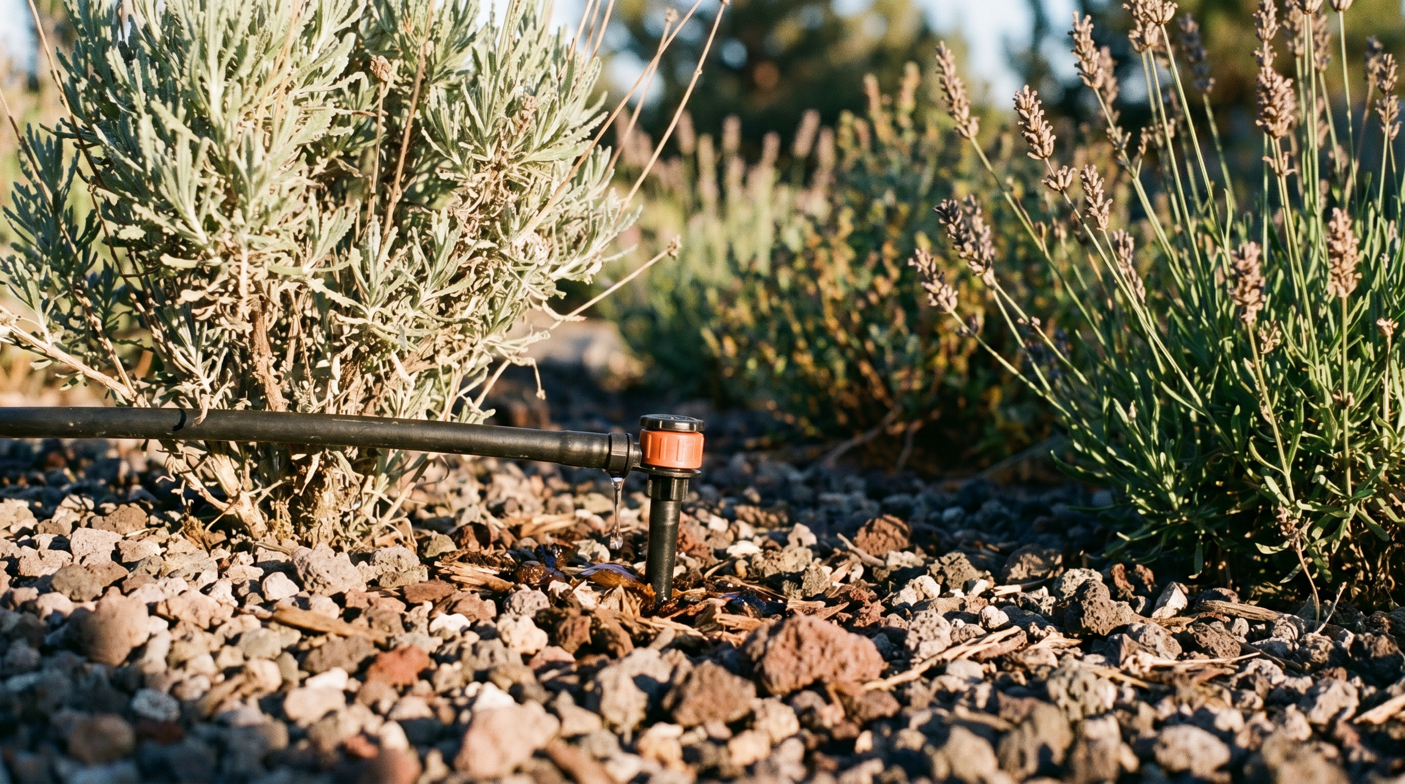 Drip irrigation install in xeriscape garden in Bend Oregon