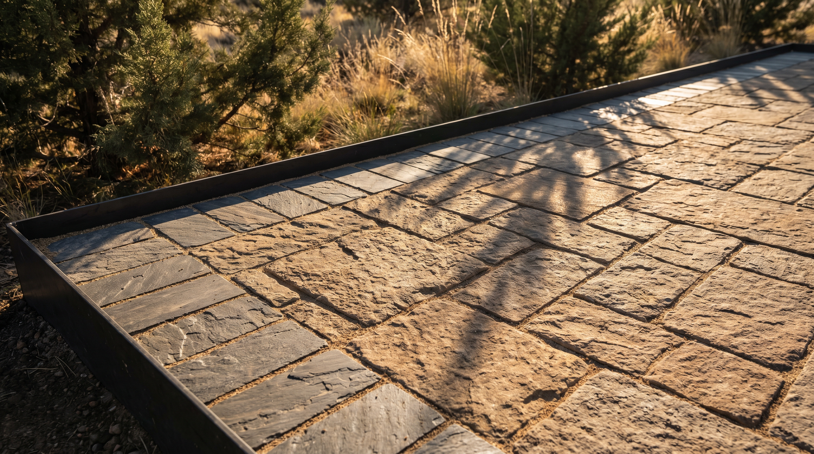 Paver walkway and driveway with native plantings in Bend Oregon