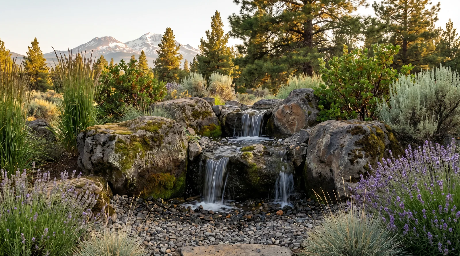 Landscaped water feature in Central Oregon